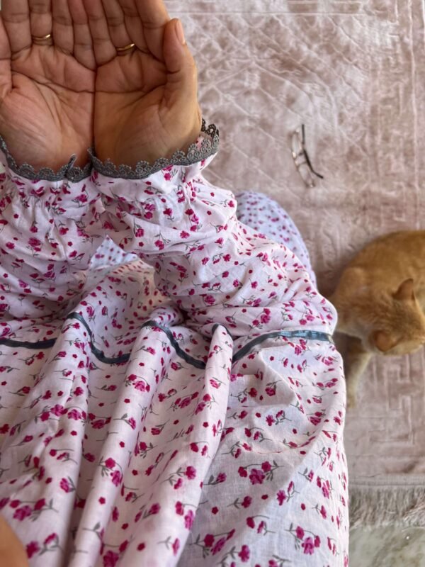 Pink pure cotton prayer dress with lace
